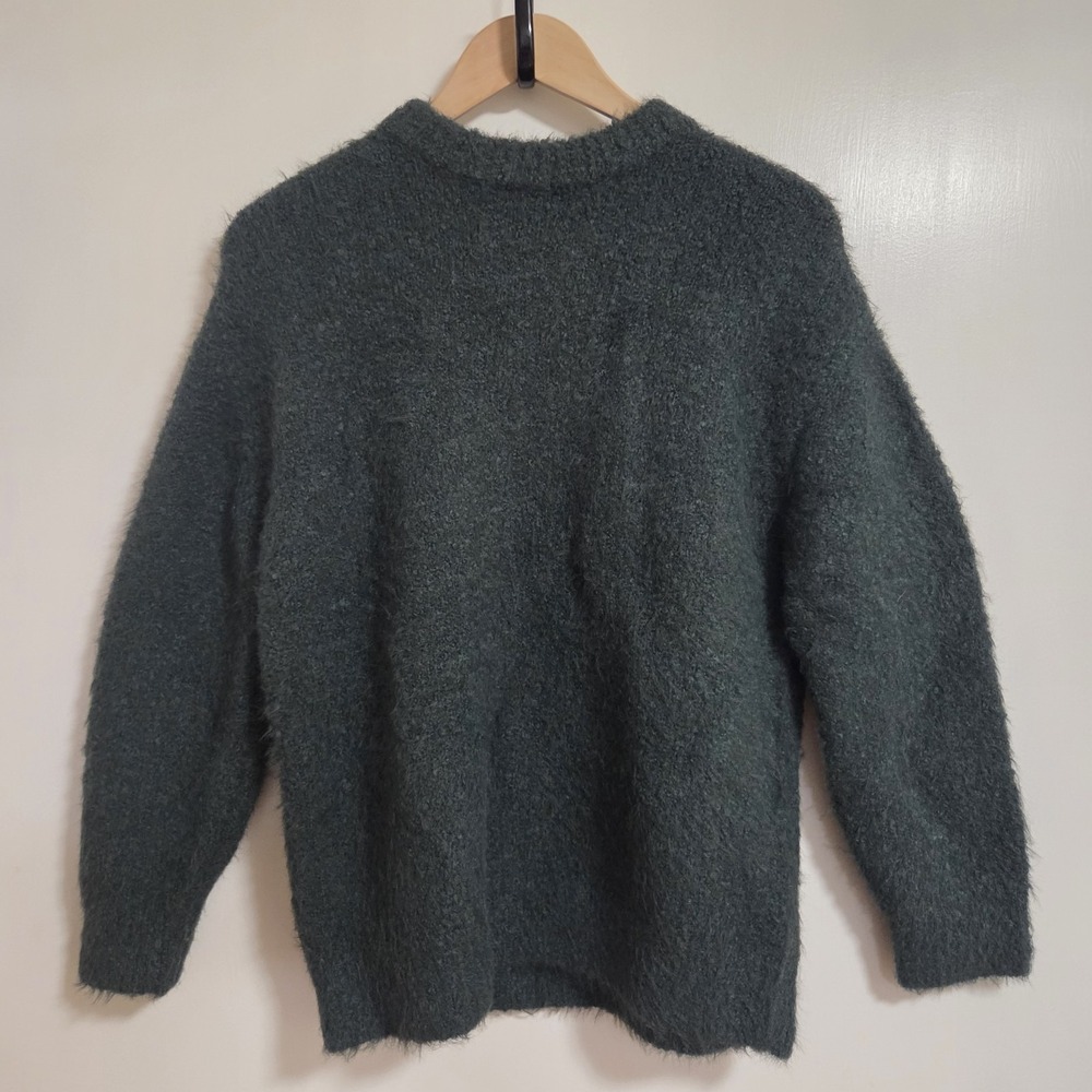 Marine Layer XS Fuzzy Bouclé Sweater Dark Green Crewneck Alpaca Wool Blend Cozy